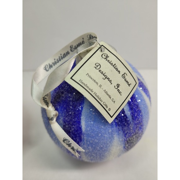 Boutique Christmas Ornaments, Christian Esme Designs, Set Of 2, Blue Gold - Picture 2 of 5